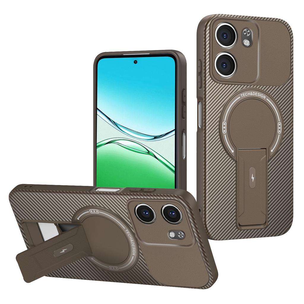 For Oppo A5x 4G/5G Case Arbon Fiber Texture PC+TPU Phone Cover with Kickstand