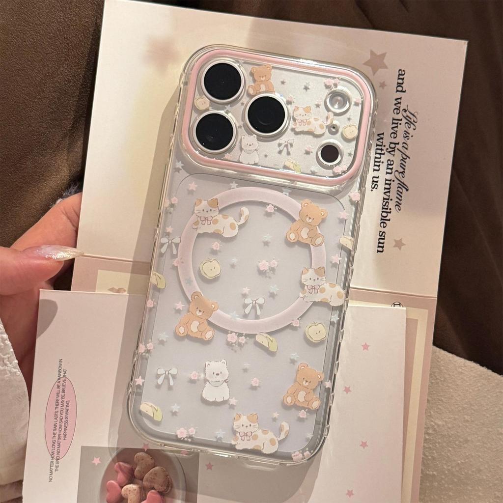 Cute Kitten Heart-Shaped Magnetic Phone Case for iPhone 16, iPhone 17, and iPhone 17 Pro Max