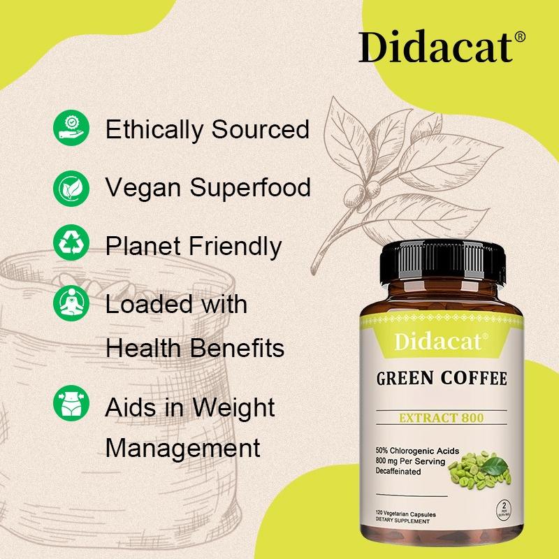 Green Coffee Bean Extract 800mg - Standardized 50% Chlorogenic Acids Supplement for Daily Metabolism & Antioxidant Support