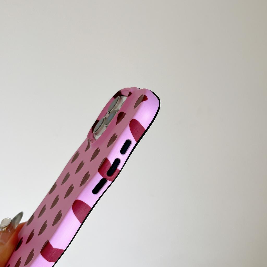 2 In 1 TPU+PC Glossy Cute Heart Hard Phone Case for iPhone 13 14 15 16 Pro Max Wave Edges Comfortable Touch Slim Girly Cover