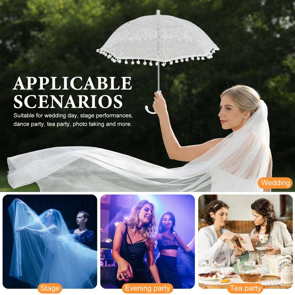 CALLARON Lace Long Lightweight Can be Used as a Sun Stylish Embroidered Perfect for Bridal Photography Tea and Dances Women's Umbrella, 47cm, 107g,