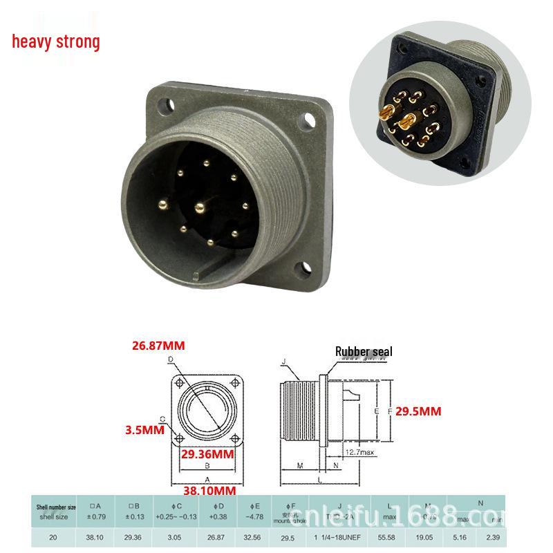 Heavy Duty 9-Pin Male-Female Connector, US Standard Plug (MS3106A20-16S Socket, MS3102A20-16P)