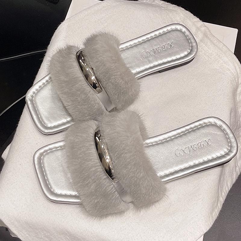 

Fashion Fur Women Slippers Flats Designer Shoes Fashion Dress Luxury Sandals New Woman 2025 Summer Trend Casual Cozy Chaussure Femme 42