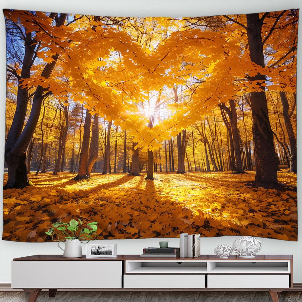 Autumn Forest Scenery Tapestry Wall Hanging Decor Red Leaves Maple River Fall Nature Landscape Tapestry Indoor Home Decorations