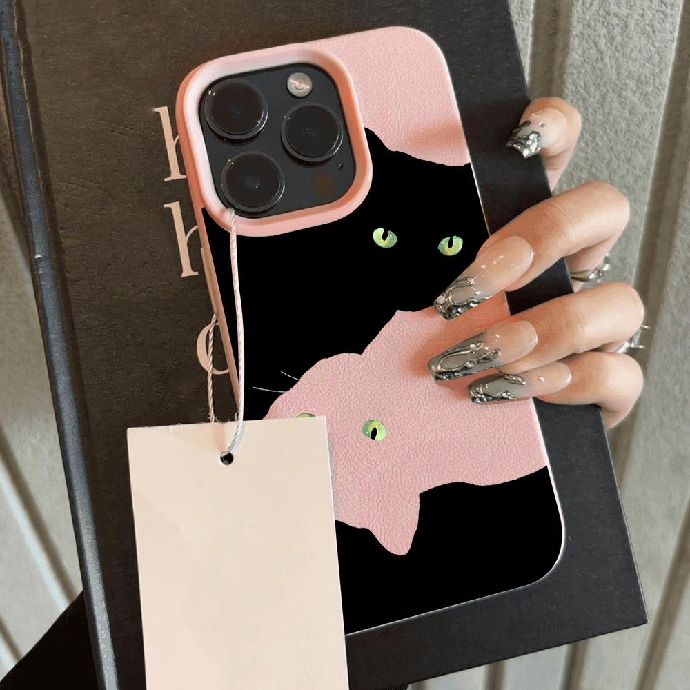 HOT Cartoon Black Cat Cool Lichee Leather Pattern Phone Case For Redmi Note 14 13 12 11 10 9 8 Pro Plus 4G 5G Shockproof Cover