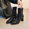 High Heels Short Boots Women's New Autumn and Winter New Square Martin Boots Black Velvet Thick Heel Thin Boots