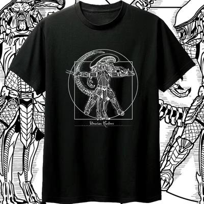 2025 New Predator Alien Da Vinci Sketch Hand Drawn Science Fiction Prometheus Cotton Print Male Female Same  Y2k