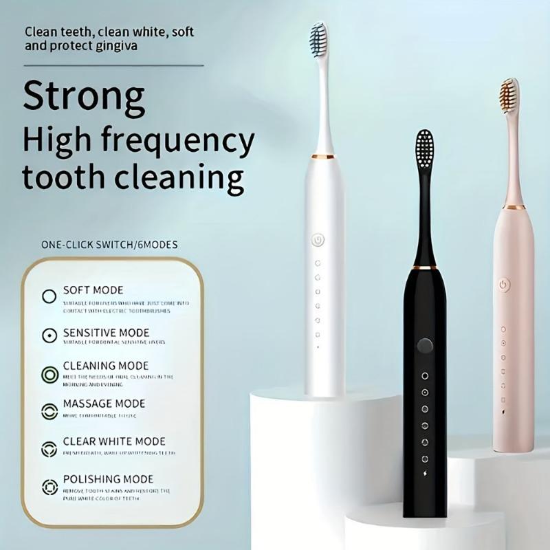1set Multifunctional Electric Toothbrush, 6 Modes, Waterproof, USB Charging, Full Mouth Cleaning, with Replacement Brush Heads, Portable