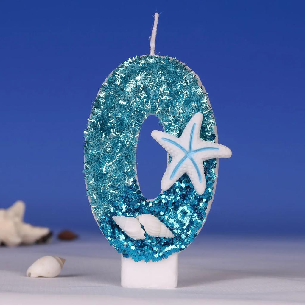 Starfish Conch Shell Glitter Number Birthday Candles Cake Toppers Birthday Wedding Birthday Digital Cakes Dessert Decor