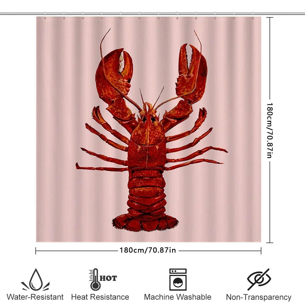 Red Lobster-Thema 3D-gedruckter Duschvorhang für Badezimmerdekor Wasserdichtes Gewebe Mit Duschstangenhaken (Hell-Pink)