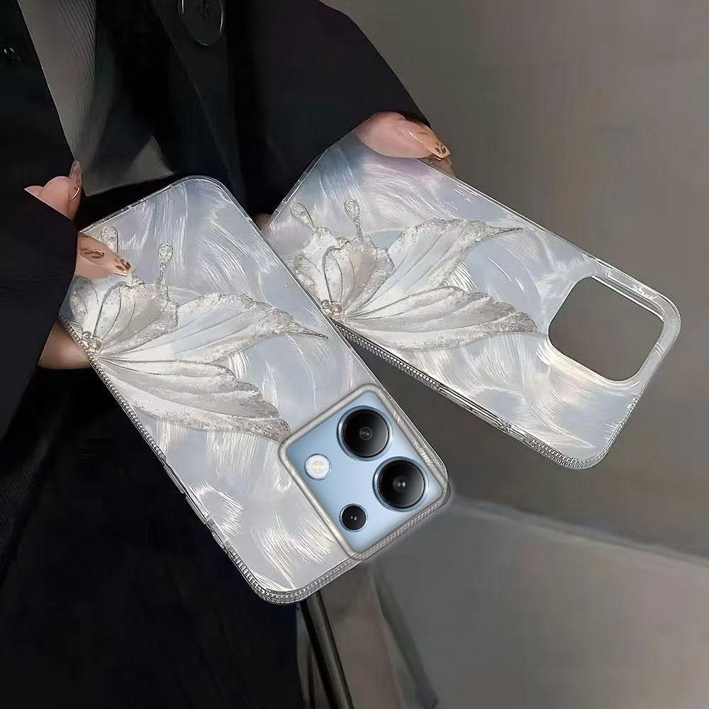 Luxury Laser Silver Butterfly Texture Phone Case for Xiaomi Redmi 14C A3 A4 A3X Note 10 11 11S 12 Pro Poco X5 X7 Silicone Cover