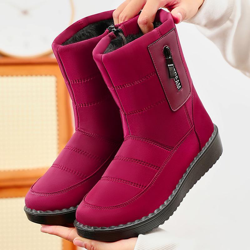 Women's Winter Fleece-Lined Long Snow Boots - Cotton, Polyurethane, Warm and Thickened for Outdoor Sports