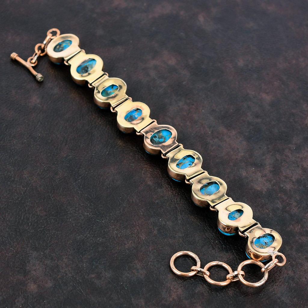Copper Blue Turquoise Bracelet Copper Bracelet Adjustable Chain Bracelet Copper Jewelry Handmade Bracelet Gift For Mom Real Gemstone Jewelry