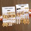Fashion Metal Gold Color Circle Pearl Earring Set for Women Creative Personality Heart Butterfly Stud Earrings Party Zircon Set