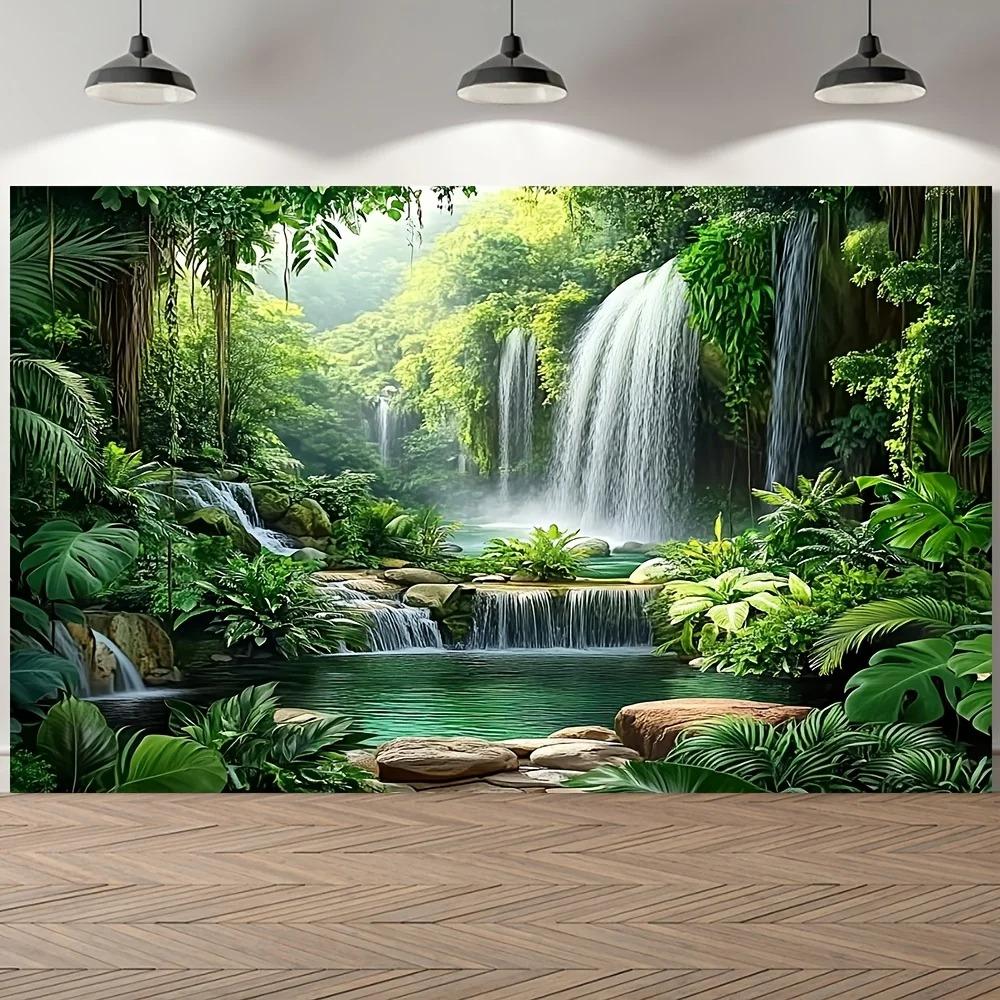 Thick Jungle Waterfall Mist Theme Party Banner Photography Backdrop, Birthday Party, Home Decoration Photography Backdrop Cloth
