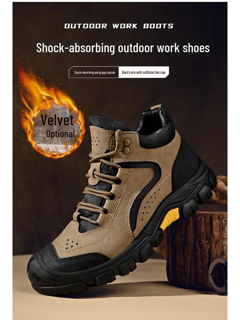 Men's Mid-Cut Plus Velvet Non-Slip Outdoor Hiking Shoes