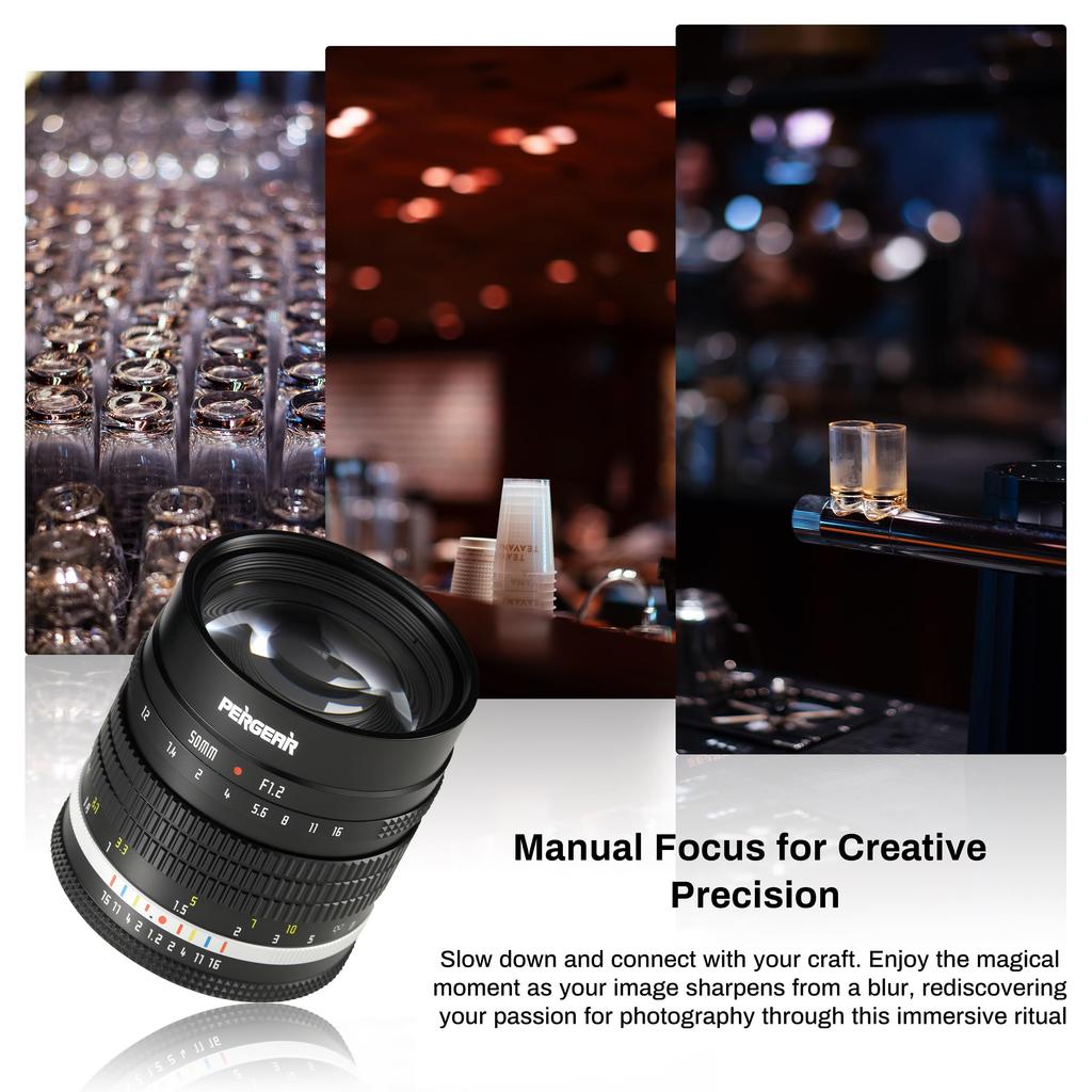 Pergear 50mm Prime Lens for Nikon Z Mirrorless MF Large Compact and Fluorescent Warranty F1.2 APS-C Z-Mount Cameras, (Manual Focus), 5-Group,