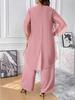 Completo da Donna Taglie Forti con Paillettes, Chiffon, Girocollo, Manica 3/4, Vita Elastica
