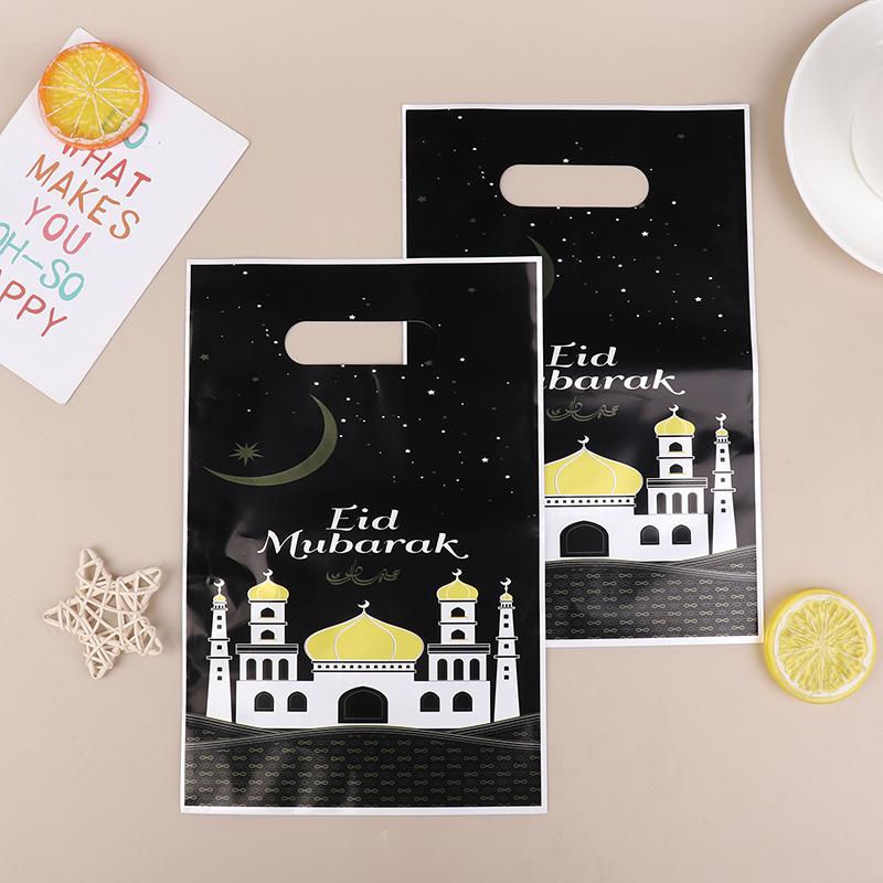 10Pcs 2025 Eid Mubarak Handbag Candy Cookie Snack Gift Bags Packaging Bag For Home Ramadan Muslim Islamic Party Decor Supplies