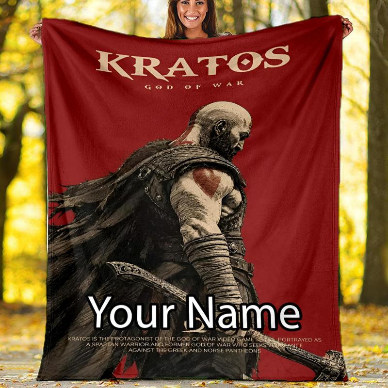 Custom Name God of War Theme Printed Blanket - Perfect for Couch, Bed, Travel & Outdoor Use | Machine Washable, Cozy & Durable.