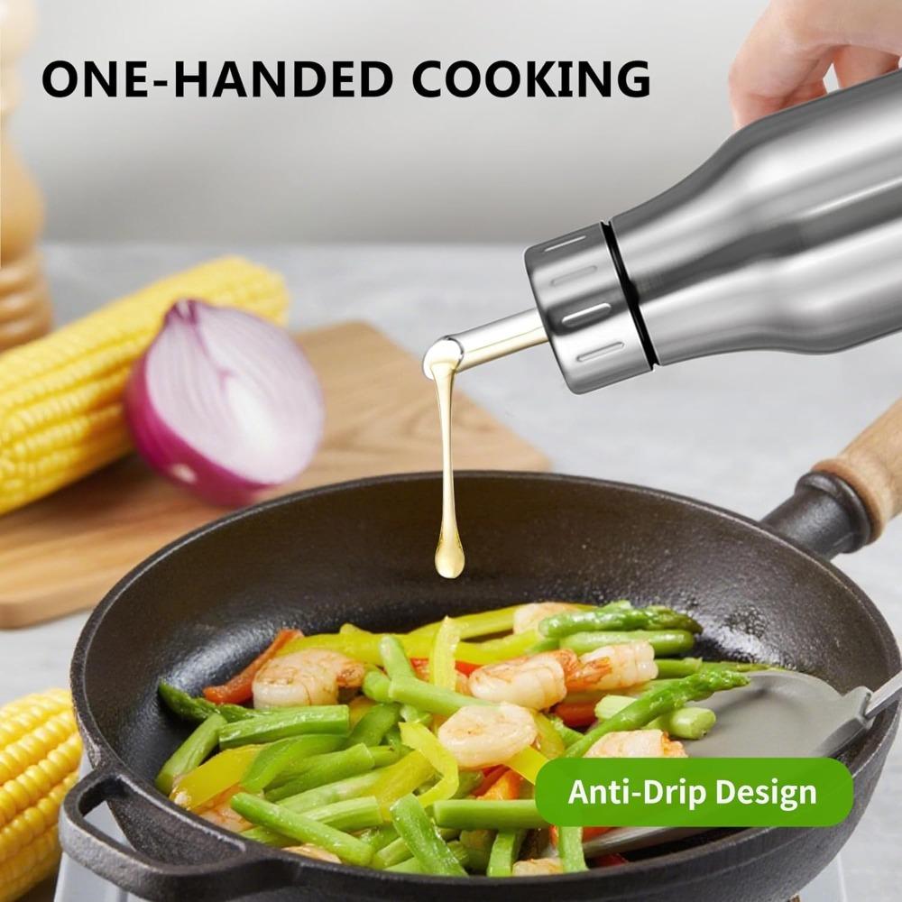 Stainless Steel Oil Dispenser Bottle - Leak-proof Olive Oil Decanter for Kitchen Use, Olive Oil and Cooking Liquids Kitchen
