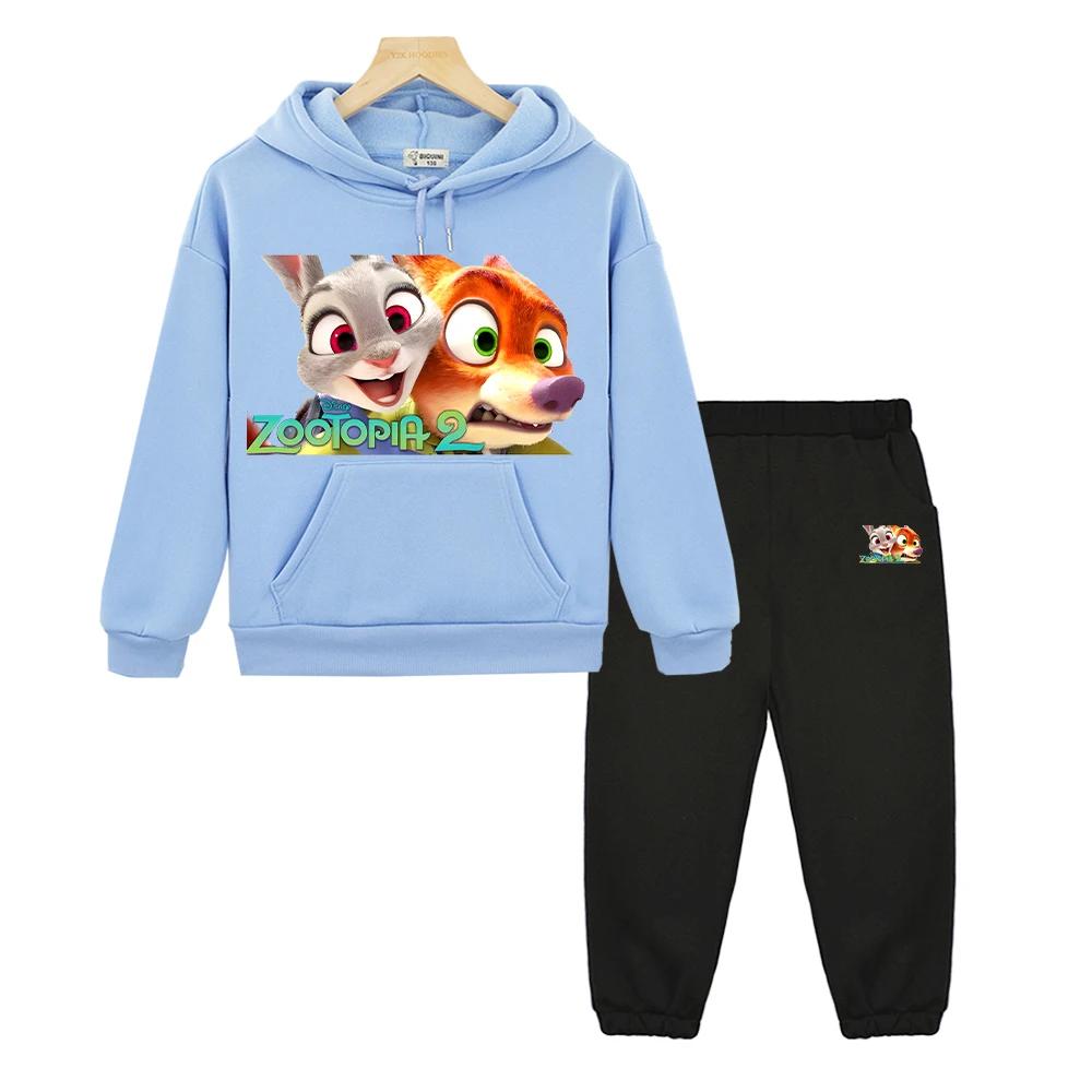 Jungen Mädchen Kapuzen Sportanzüge Zootopia 2 Lässige Hoodies Fleece Sweatshirt Pullover+Hose y2k sudadera Kinder Boutique Kleidung
