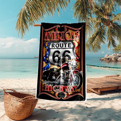 Beach Towel with U.S. Route 66(1) Pattern - Soft,absorbent,machine Washable Lightweight&Modern,swimming,Travel Essentials