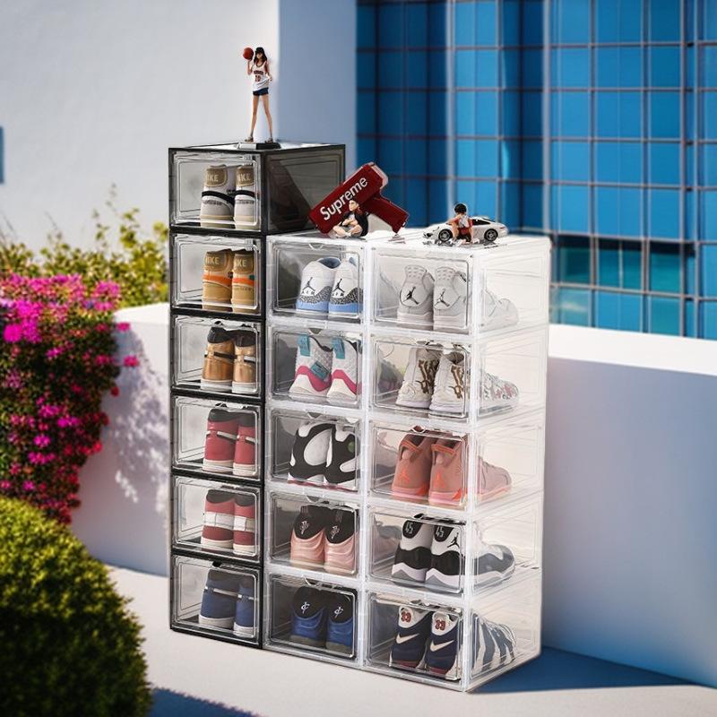 20-Pack Transparent Magnetic Door Vertical Shoe Boxes for High-Top Sneakers – Breathable Acrylic Storage