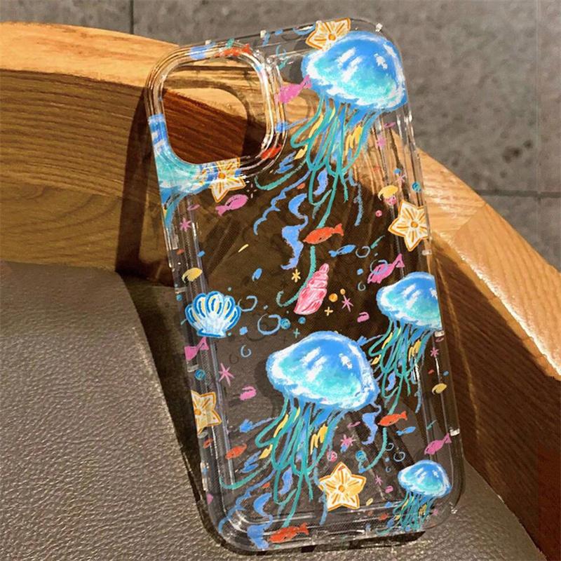 Ocean Jellyfish Pattern Phone Case for Samsung S25 S24 S23 S22 FE Plus Ultra A53 A52 A14 A54 A35 A15 A55 5G Clear Soft Cover