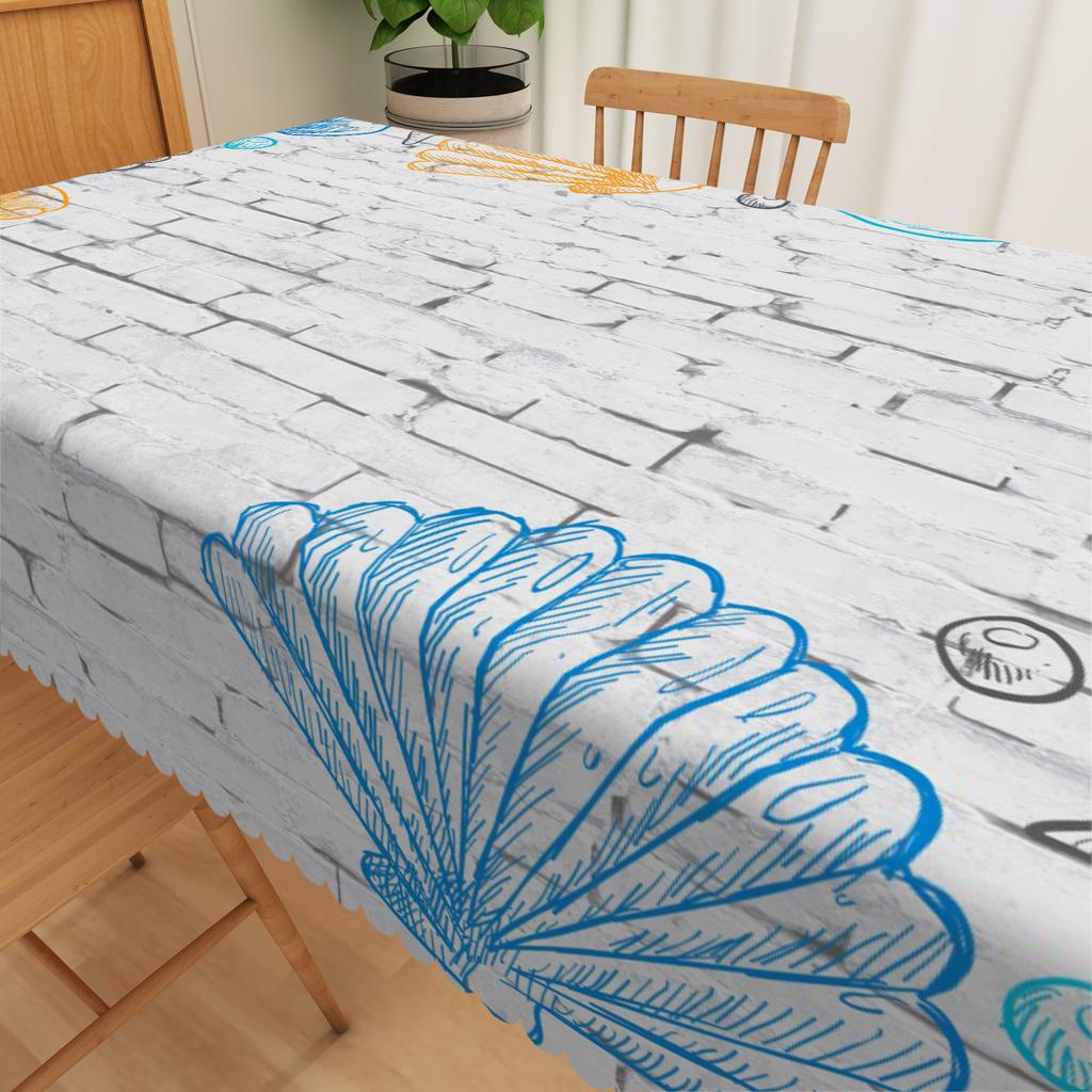 Ocean Blue Tablecloth Seashell Starfish Wave Beach Print Waterproof Table Cover For Kitchen Decoration Birthday Party Tablecloth