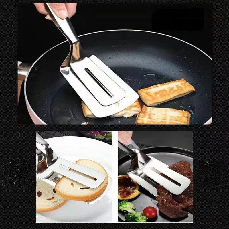 Stainless Steel Frying Shovel Clip Multifunctional Steak BBQ Tongs Frying Fish Spatula Clip Bread Clip Household Kitchen Items