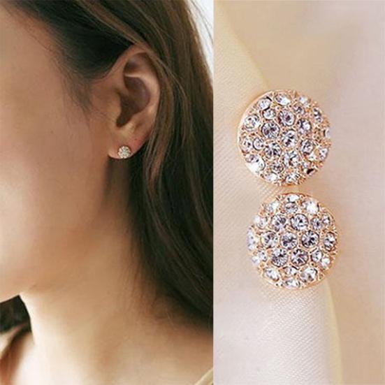 Women's Fashion Elegant Circle Crystal Rhinestone Ear Studs Earrings Jewelry