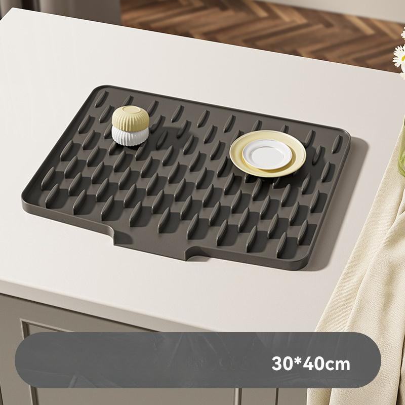 

1-piece Non-Slip Silicone Kitchen Sink and Countertop Drain Mat - Heat Resistant (Up to 250°C), Built-in Drain Design, Dish XL&Rectangular темно-серого