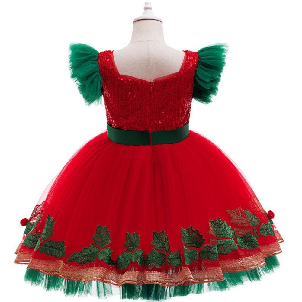 Mesh Puff Skirt Christmas Princess Dress Lace Collar Christmas Dance Dress Birthday Gala
