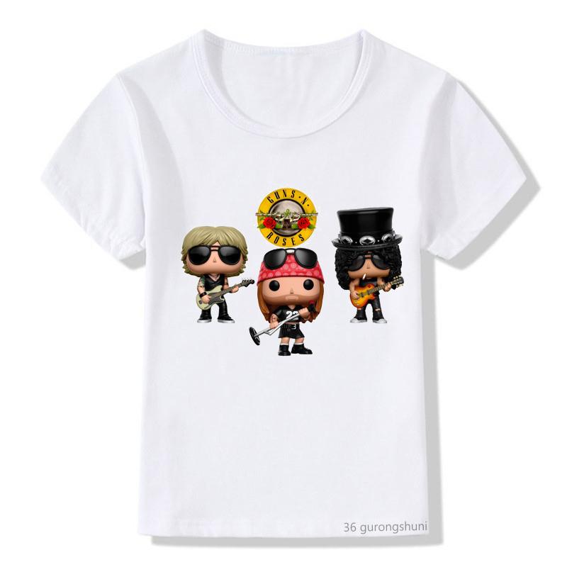 Children Print Slash Rock Band Gun Roses T-shirt O-Neck Short Sleeves Summer Boy&Girl Cool Casual Tee Baby T Shirt Fashion Tops