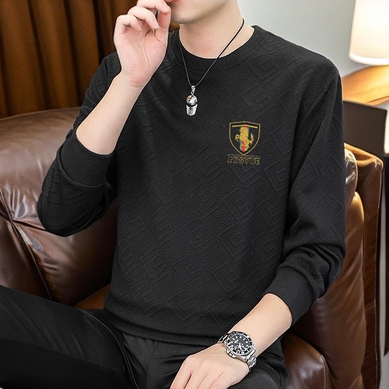 Men's Classic Jacquard Long Sleeve Hoodie – Trendy, Loose, Comfortable, Round Neck