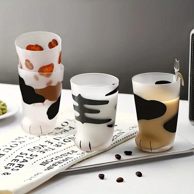 1pc Cat Claw Water Cup 300ml 10oz Frosted Glass Coffee Cups Cute Cat Foot Shaped Drinking Cups Summer Drinkware Birthday Gifts