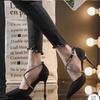 Fashion High-heeled Women's 2025 Spring and Autumn New Versatile Rhinestone Cross One-button French Girl Pointed Slim Heel Sandals