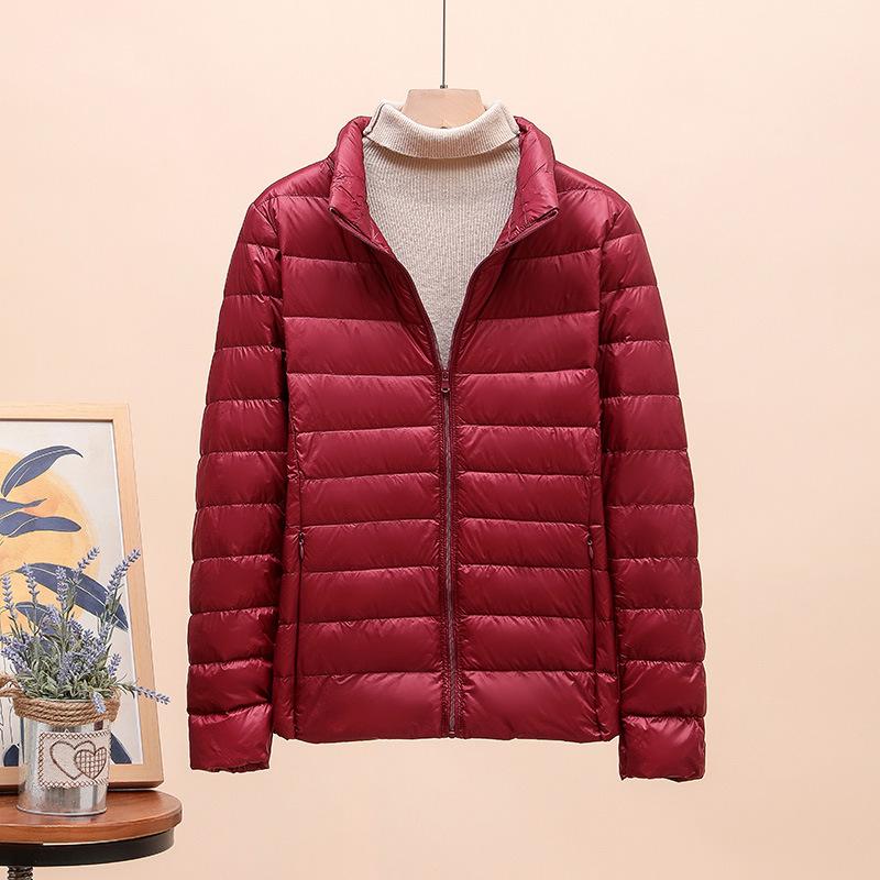 Autumn and winter light down jacket women's stand-up collar short white duck down fashion slim and light jacket large size winter clothing