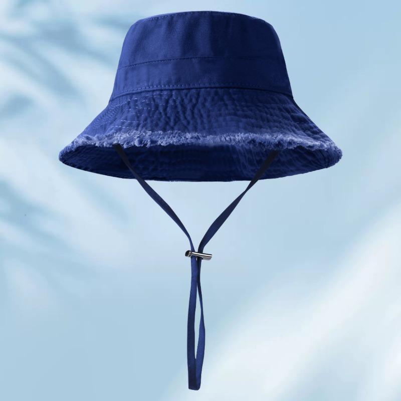 Raw edge cotton bucket hat embroidered female color visor, shopping sun protection hat