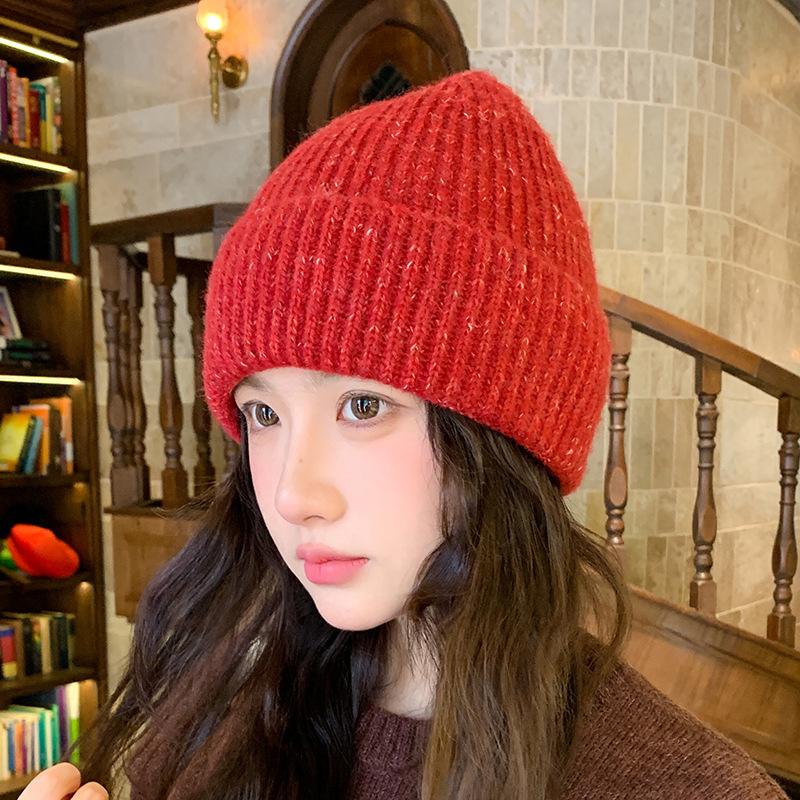 Retro knitted hat women's autumn and winter warm ear protection wool hat trendy versatile face small bag head cold hat
