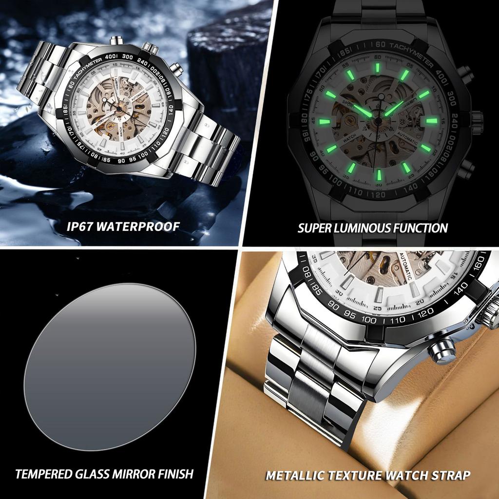 BINBOND Automatic Skeleton Men's Watch Precise Tourbillon Mechanical Watches For Men Luxury Luminous Waterproof Original Reloj