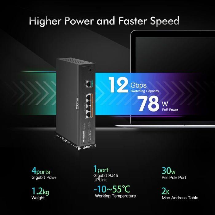 Switch - MOKERLINK - POE-G041G - 5 Ports Gigabit - 4 Ports POE - Plug and Play