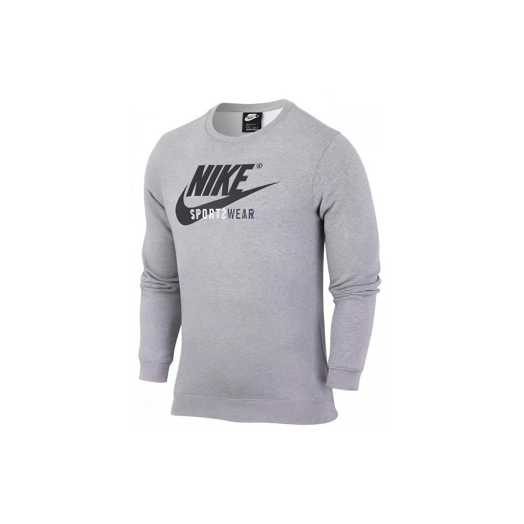 Nike Logo Print Crew Neck Pullover Sports Long Sleeve T-Shirt Men Tops Grey CD8090-063