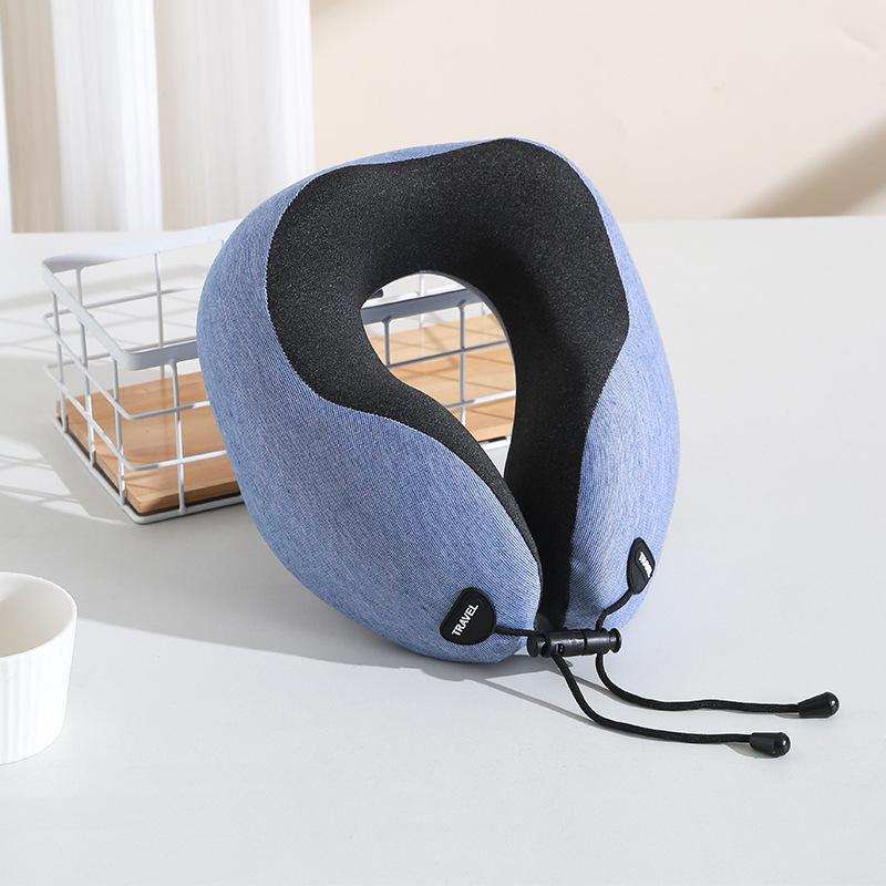

Memory cotton U-shaped pillow, slow rebound, nap pillow, neck protection, neck protection pillow, imitation cashmere horizontal strip travel синий