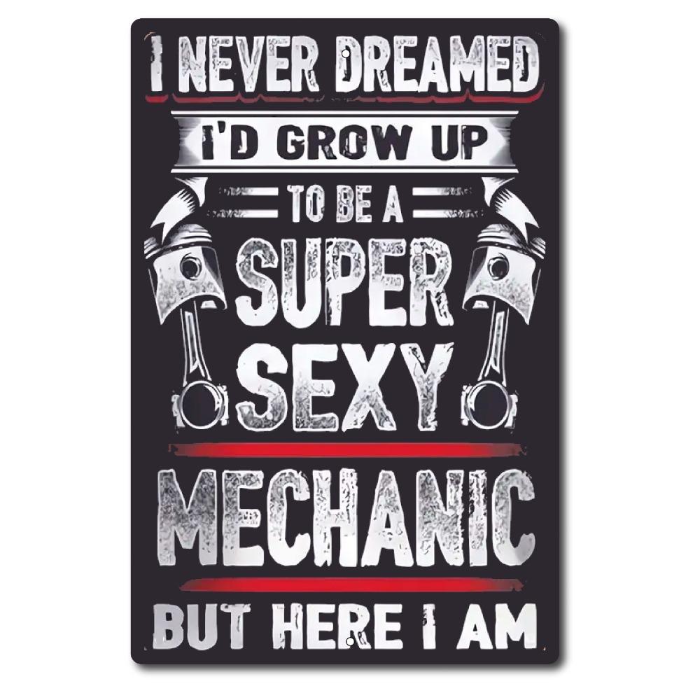 

Metal Garage Sign Funny Female Sexy Mechanic Hourly Labor Rates Vintage Look