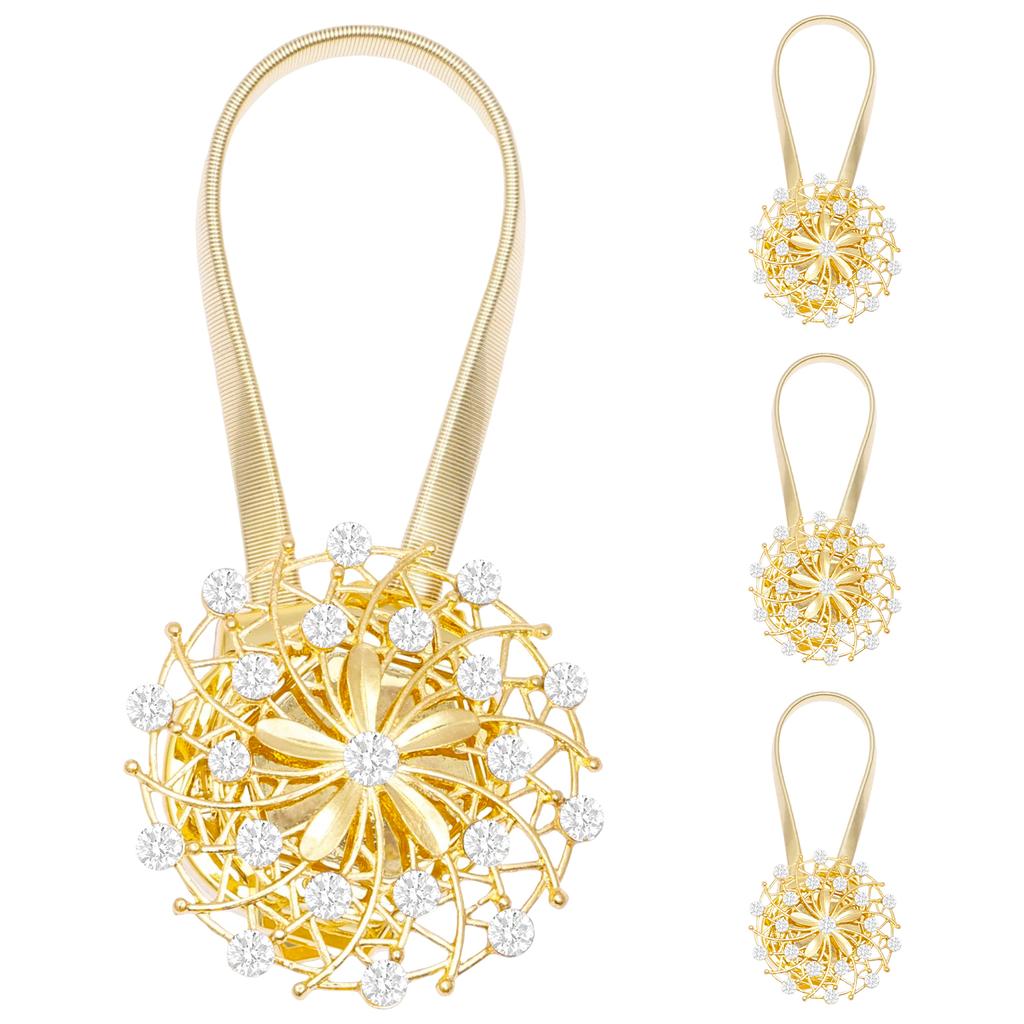 6/4Pcs Magnetic Curtain Tiebacks Sparkling Window Drapery Clips Drapery Buckles with Spring Wire for Home Hotel Office Decor