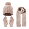 3-12Y Children's Warm Knitted Hat Scarf Gloves Set Thickened Lining Knit Beanie Warm Neck Scarves Windproof Outdoor Protecting