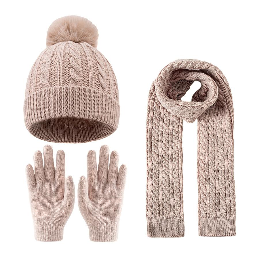 3-12Y Children's Warm Knitted Hat Scarf Gloves Set Thickened Lining Knit Beanie Warm Neck Scarves Windproof Outdoor Protecting
