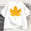 Autumn Yellow Maple Leaf Graphic TShirt Nature Inspired Casual White Tee Aesthetic Fall Leaf Print Shirt for Women Minimalist
